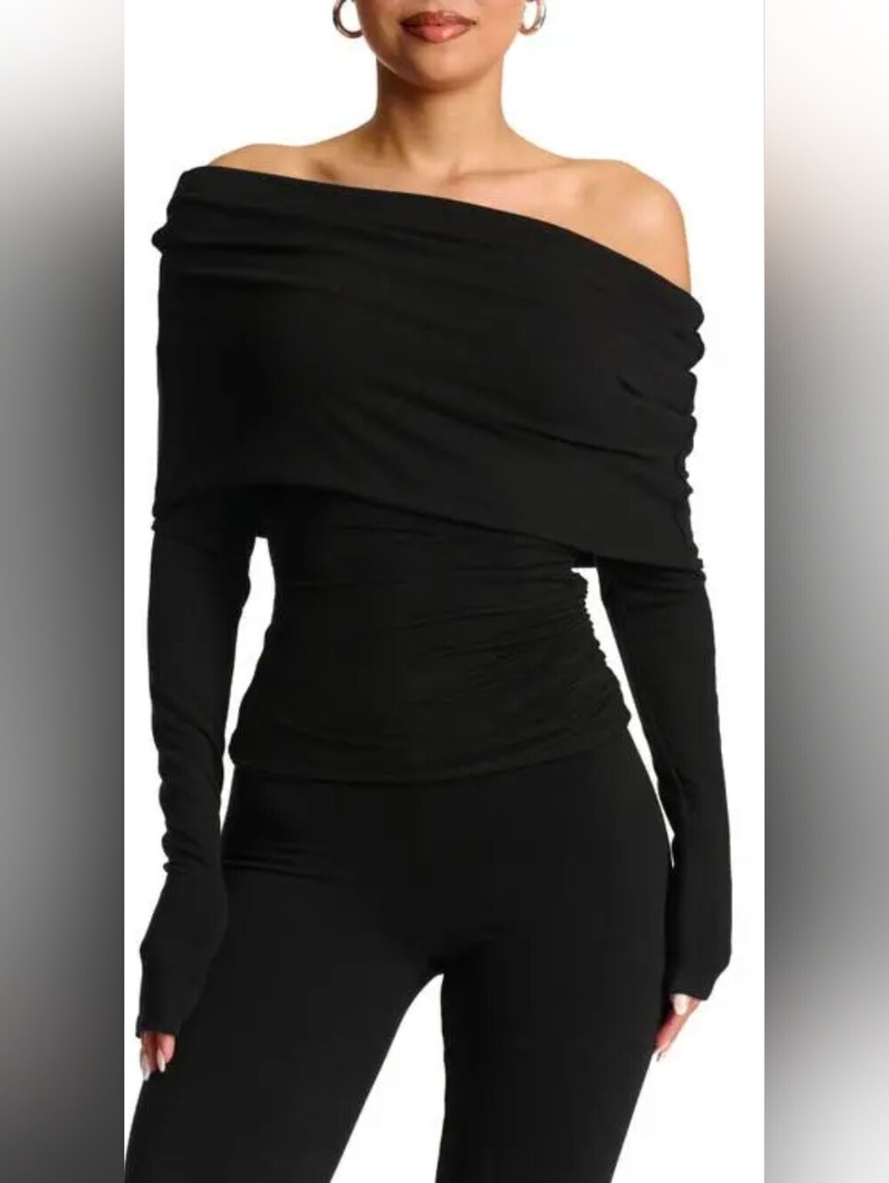 NWT Naked Wardrobe Off The Shoulder Cowl Neck Black Top Blouse Shirt M NW